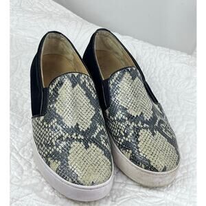 Vionic Women 8 Black Snake Skin Print Suede Slip On Summer Comfort Loafers